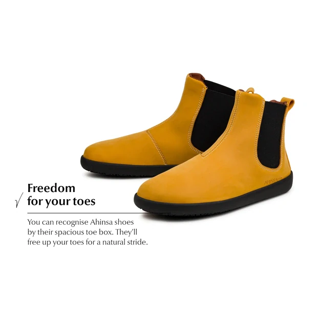 Ahinsa barefoot Chelsea 2.0 mustard nubuck