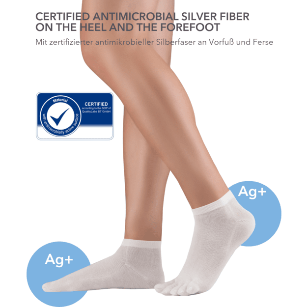 Knitido pirštuotos antimikrobinės kojinės Dr.Foot Silver Protect trumpos balta