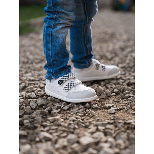Kids barefoot sneakers Be Lenka Energise Kids - White & Checkerboard