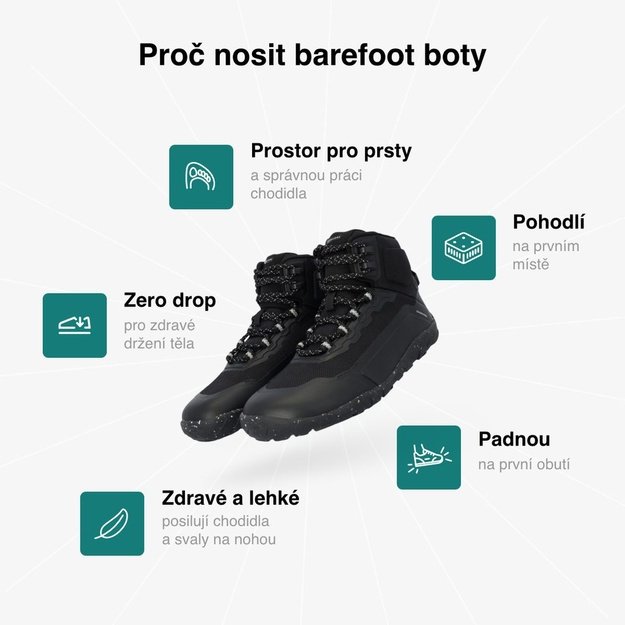 Barefoot Voděodoln&eacute; Pohorky GROUNDIES&reg; All Terrain High 2.0 Čern&eacute;