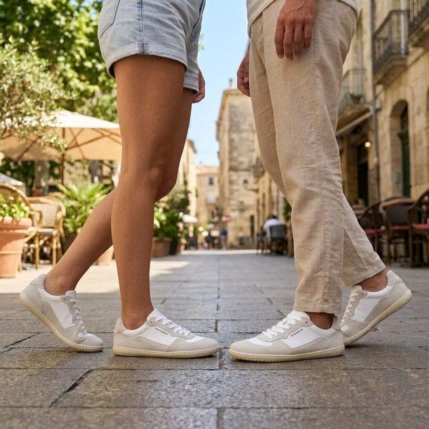 Barefoot+ Tenisky GROUNDIES&reg; Nova GO1+ B&iacute;lo B&eacute;žov&eacute;