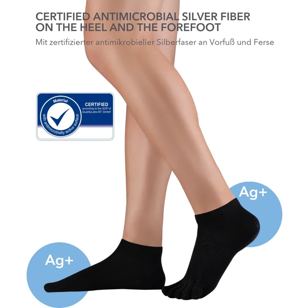 Knitido pirštuotos antimikrobinės kojinės Dr.Foot Silver Protect trumpos juoda