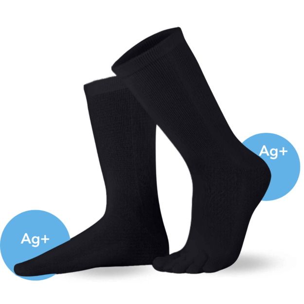 Knitido pirštuotos antimikrobinės kojinės Dr.Foot Silver Protect ilgos juoda