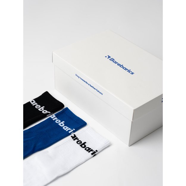 Barebarics - Barefoot Socks - Crew - Blue - Big logo - 3 pack