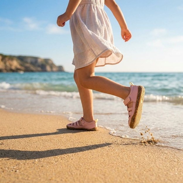 Dětsk&eacute; Barefoot Sand&aacute;ly GROUNDIES&reg; Noto 2.0 Růžovo Citronove