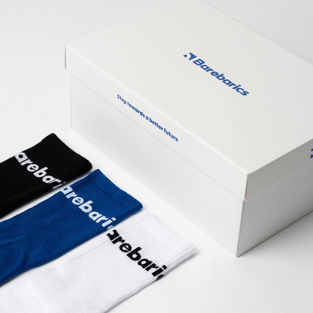 Barebarics - Barefoot Socks - Crew - White - Big logo - 3 pack