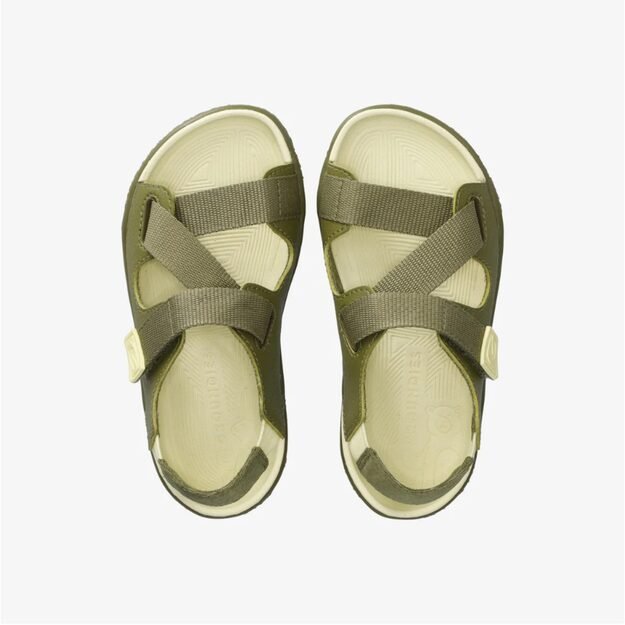 Dětsk&eacute; Barefoot Sand&aacute;ly GROUNDIES&reg; Twig Khaki Žlut&eacute;