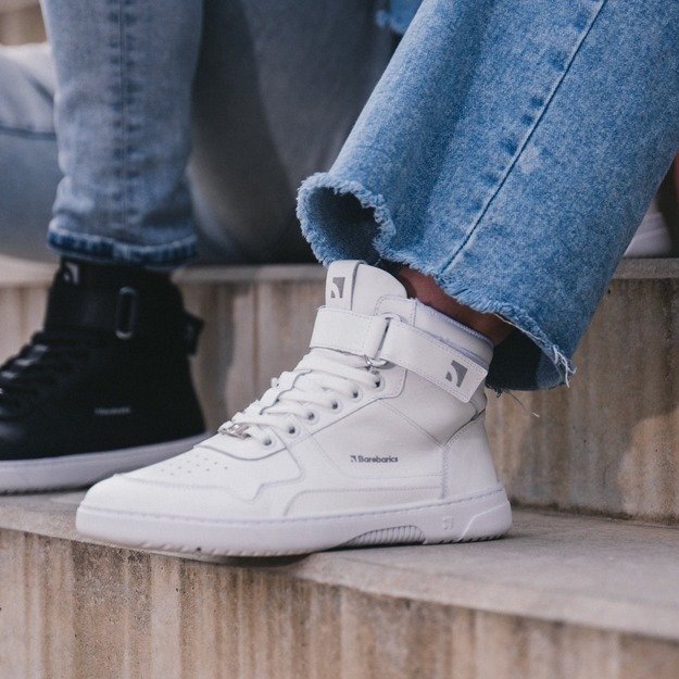 Barefoot kedai Barebarics Zing - High Top - visiškai balta - oda
